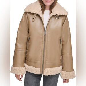 Levi's Beige Leather Jacket with Shearling Trim